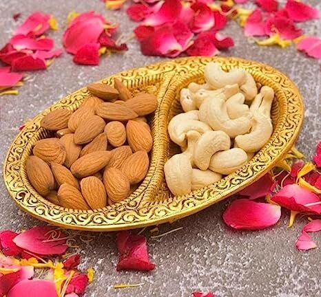 Metal 2-Part Oval Tray for Dry Fruits Floral Leaf Design Dry
